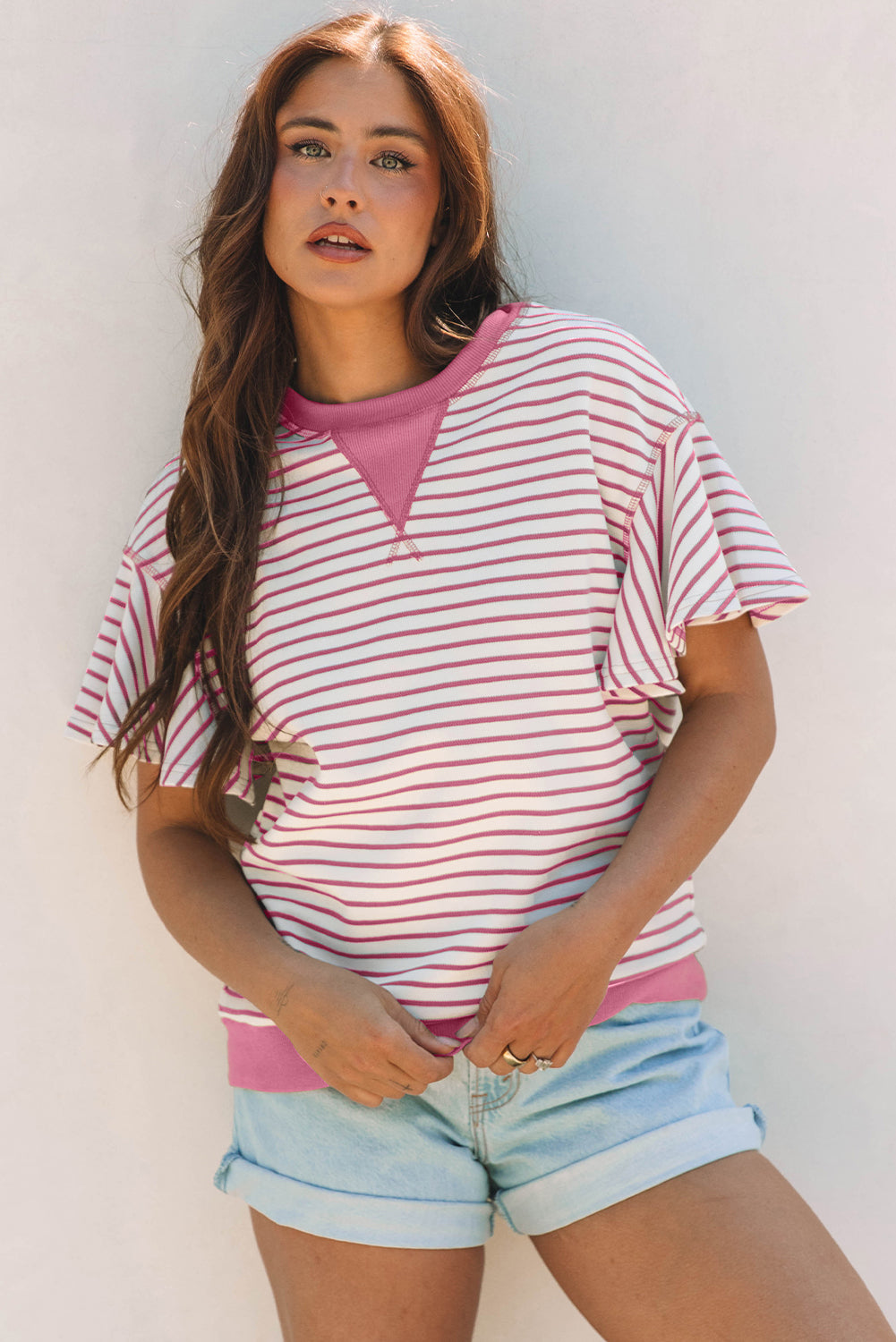 Striped Ruffle Short Sleeve Top