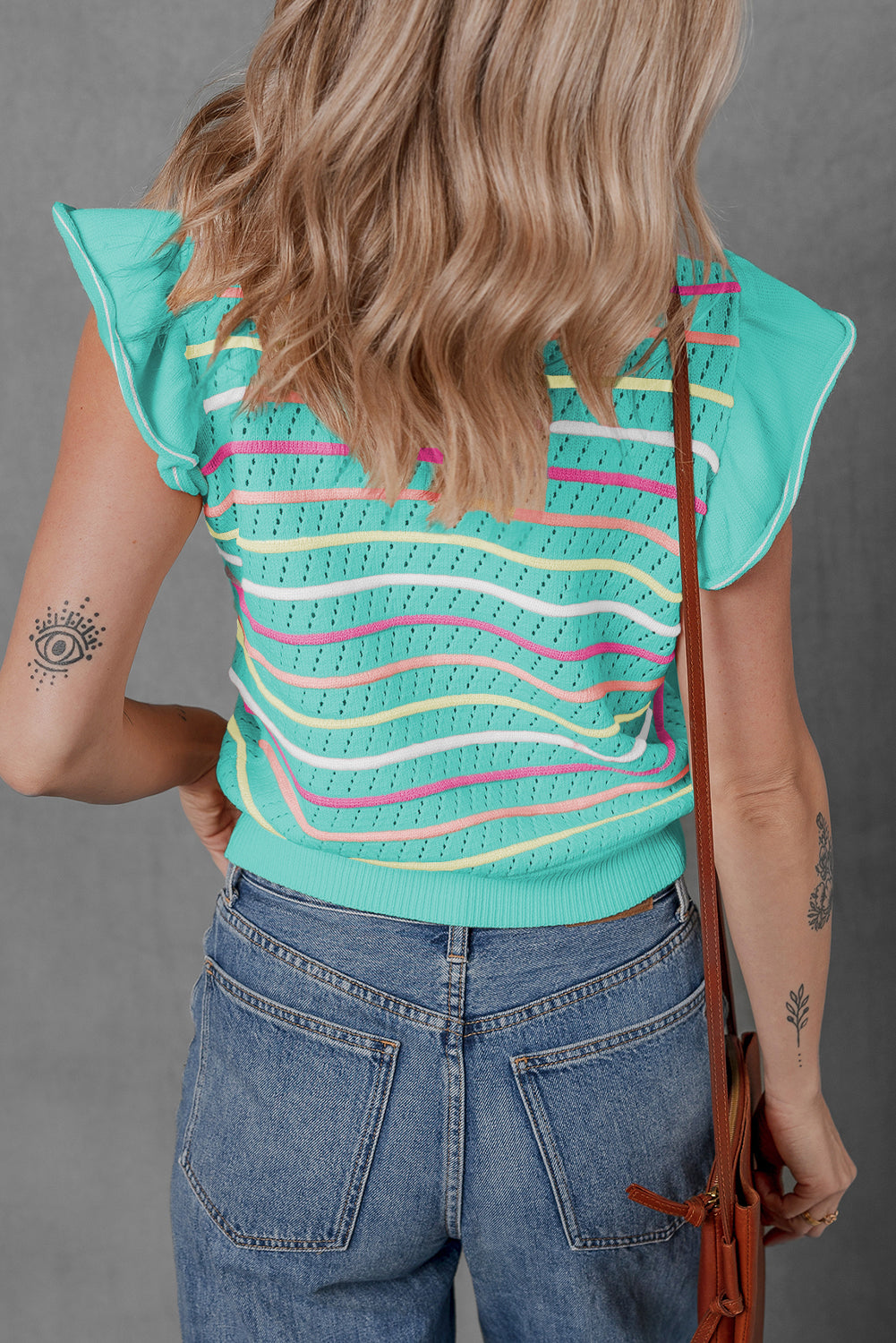 Colorful Striped Sleeve Sweater T Shirt