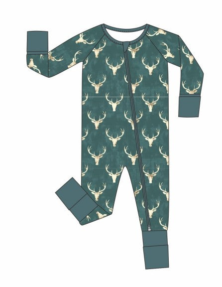 Premium forest reindeer print bamboo romper