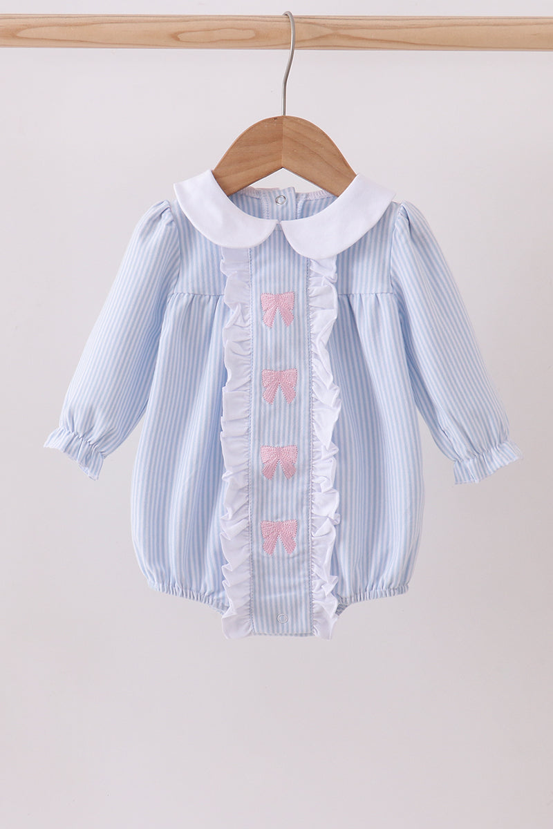 Premium blue stripe bow embroidery bubble