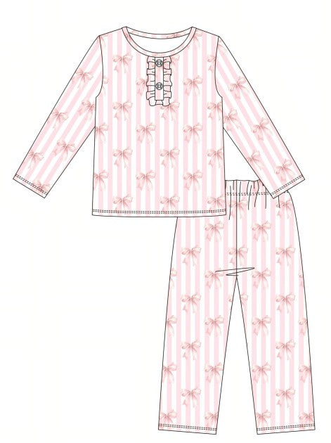 Premium blush bow stripe print bamboo pants set