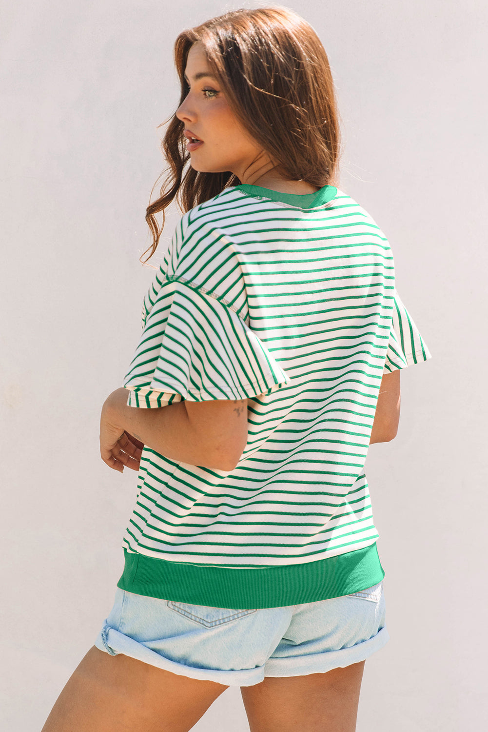 Striped Ruffle Short Sleeve Top