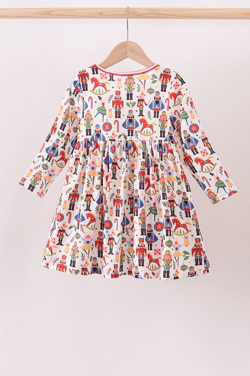 Red nutcracker print dress