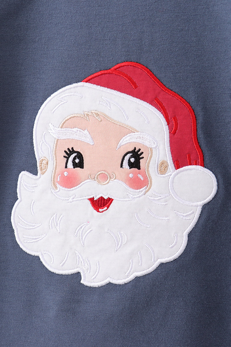 Navy christmas santa claus applique pants set