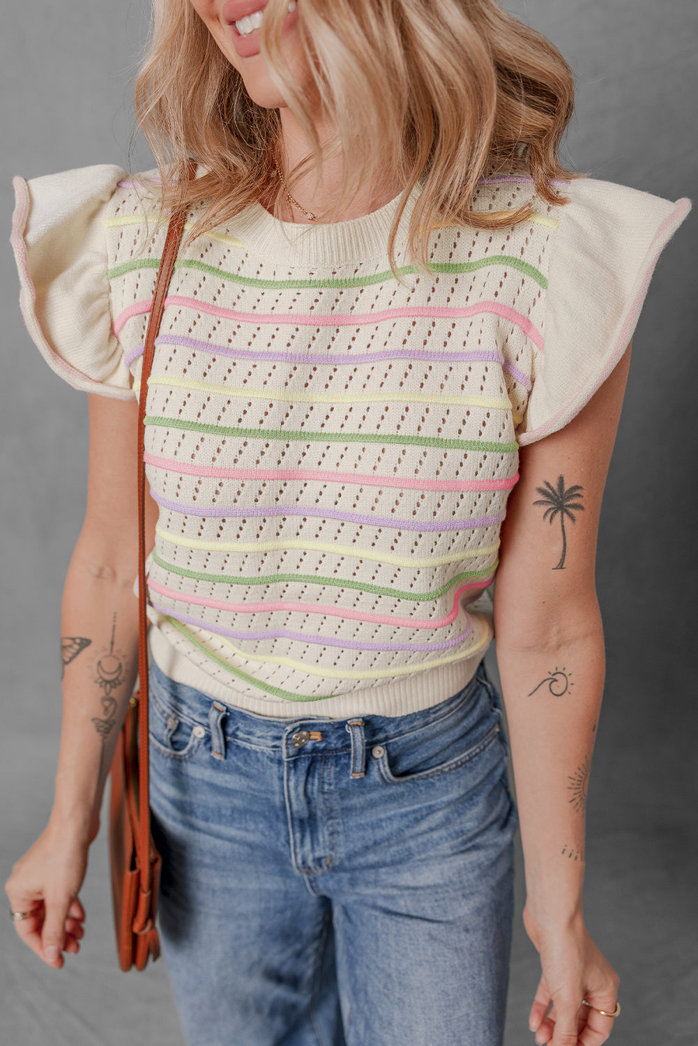 Colorful Striped Sleeve Sweater T Shirt