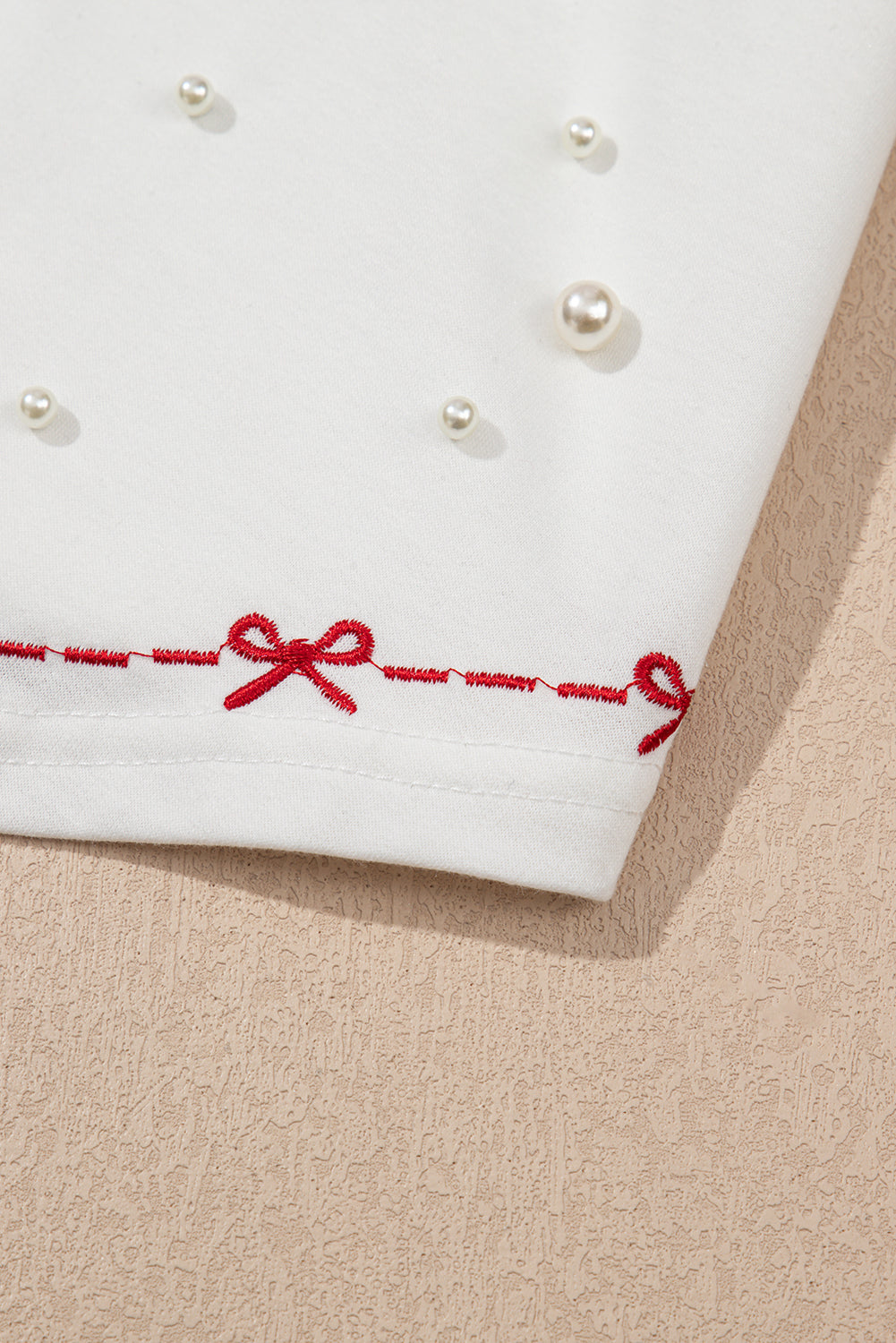Bow Trim Pearl Puff Sleeve Blouse and Skort 2pcs Set