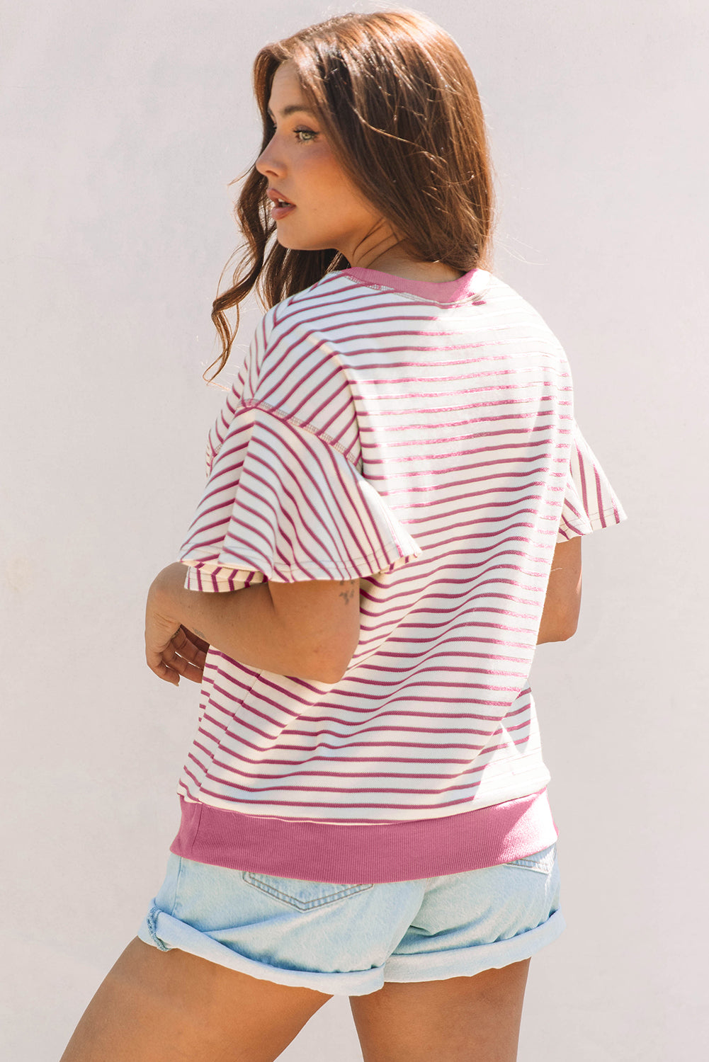 Striped Ruffle Short Sleeve Top