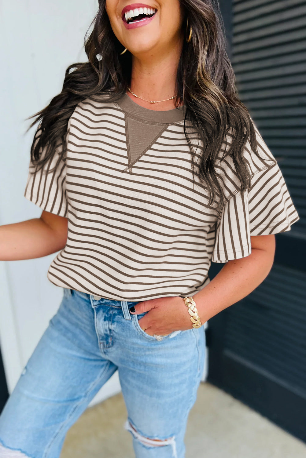Striped Ruffle Short Sleeve Top