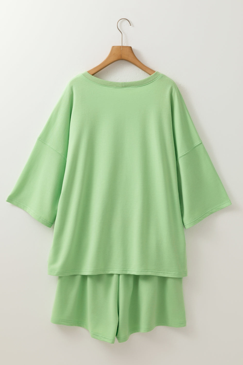 Curvy Size V Neck Drop Shoulder Tee Loose Shorts 2pcs Outfit