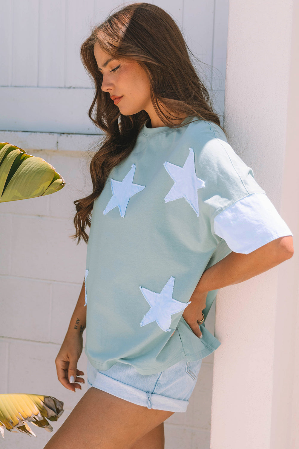 Smoke Green Star Patched Oversize T Shirt- POL DUPE
