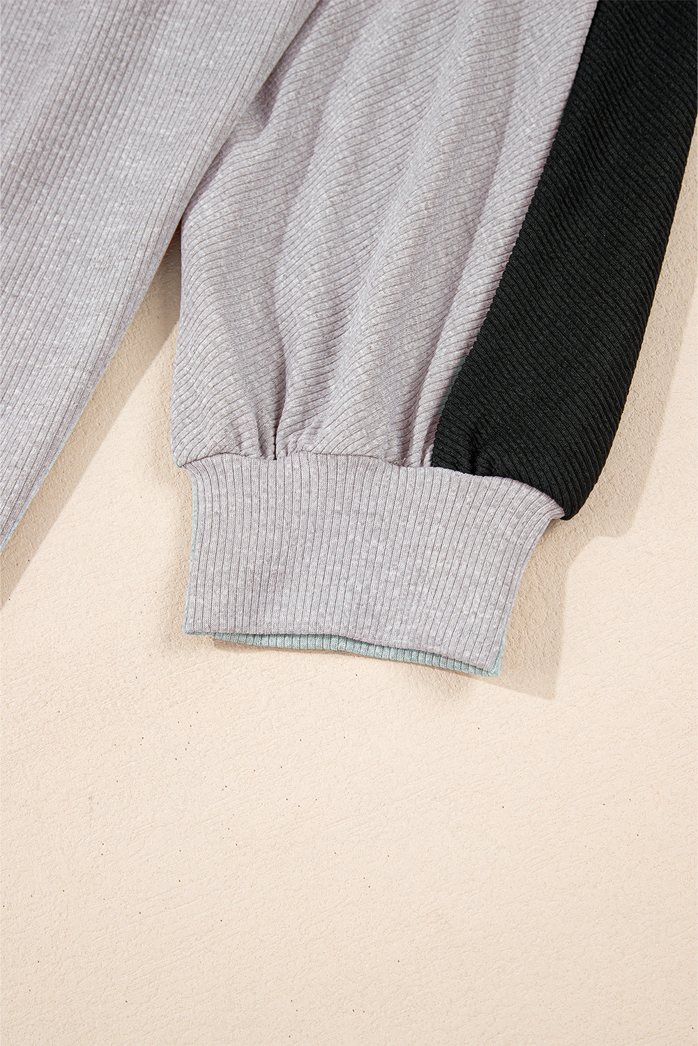Pink Colorblock Ribbed Collared Oversized Sweatshirt