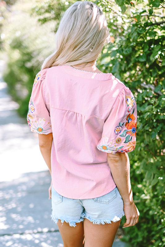 Embroidered Puff Sleeve Blouse