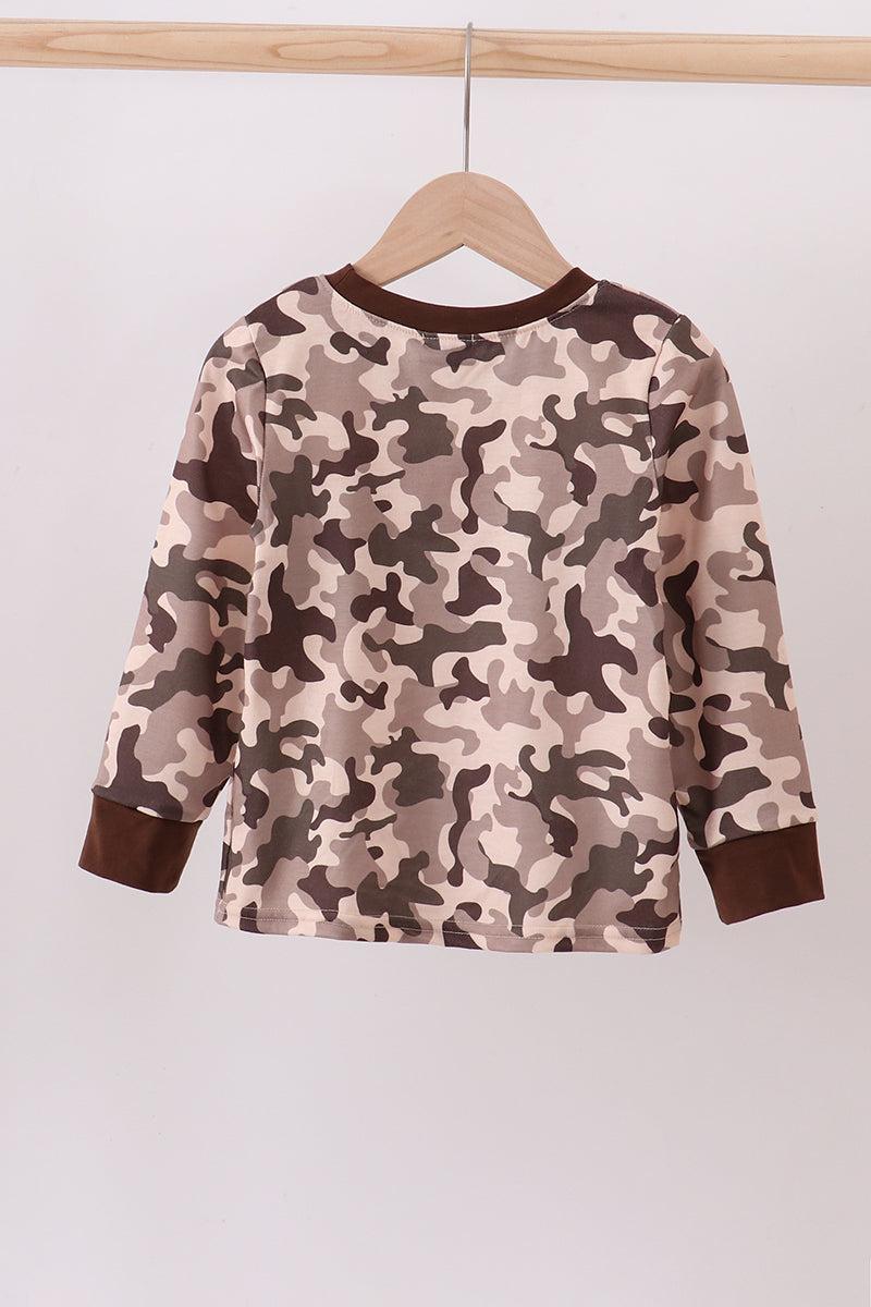 Camouflage duck embroidery ruffle top