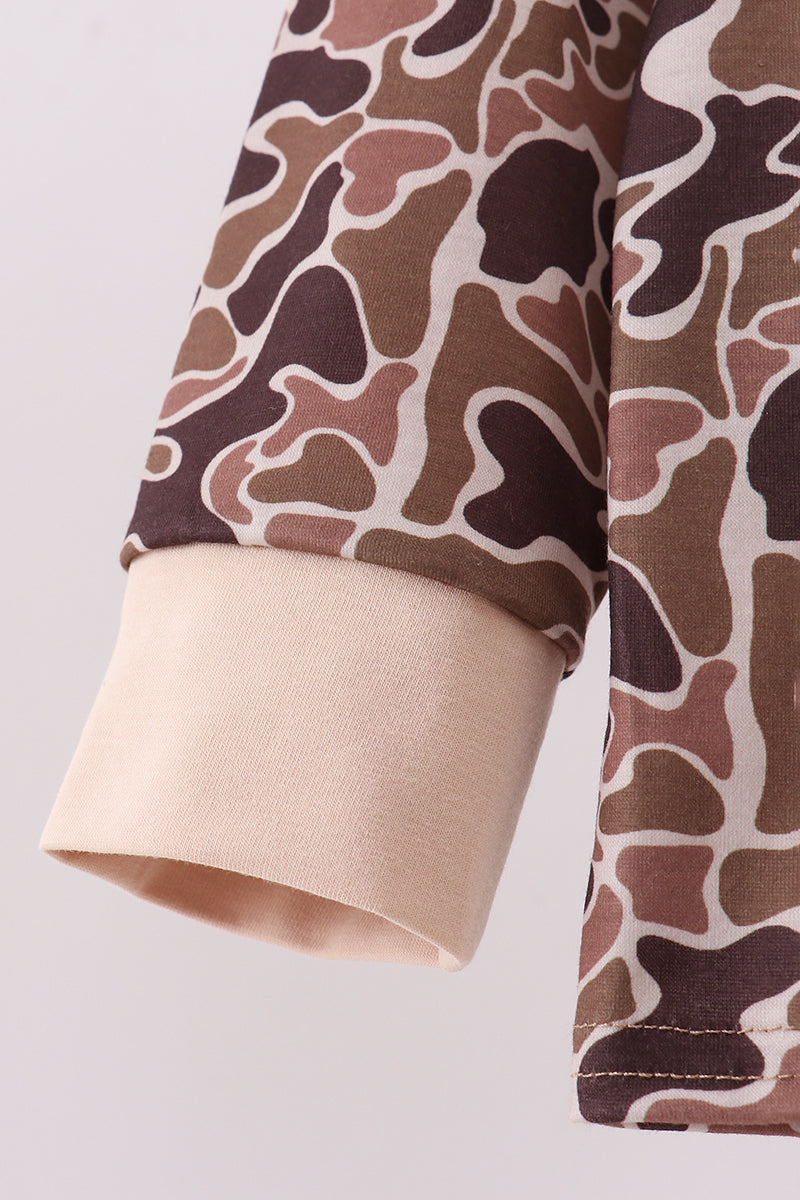 Camouflage deer embroidery ruffle top