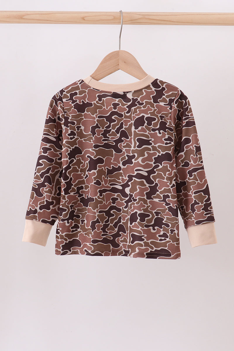 Camouflage deer embroidery ruffle top