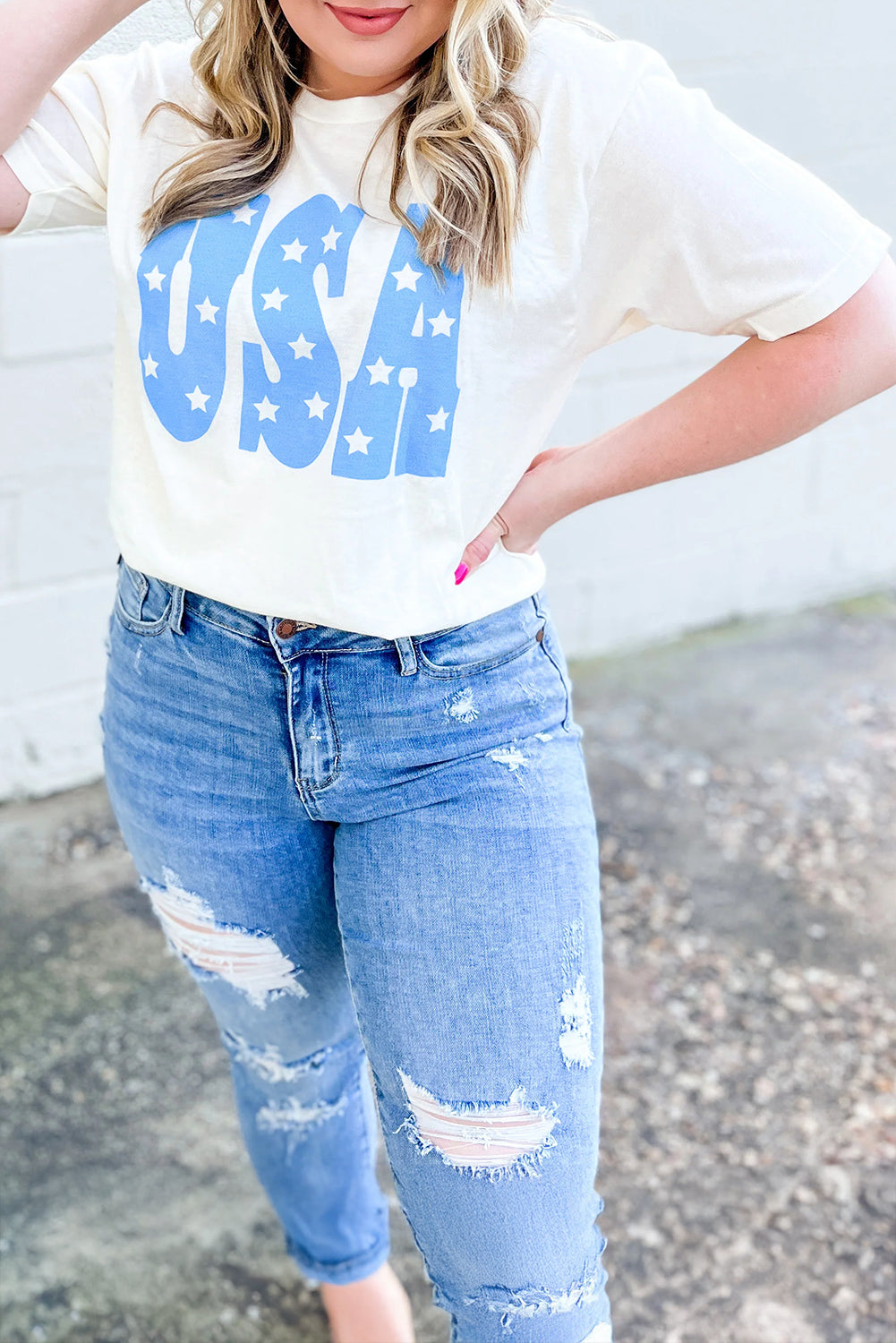 Sky USA Graphic Crewneck Curvy Patriotic Tee