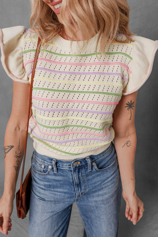 Colorful Striped Sleeve Sweater T Shirt