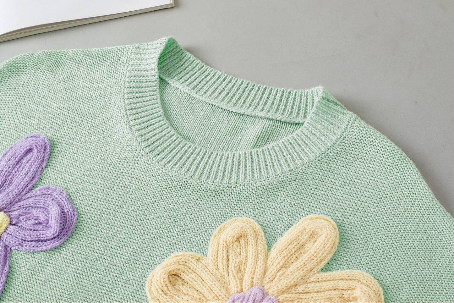 Crochet Flower Knit Short Sleeve Sweater Top