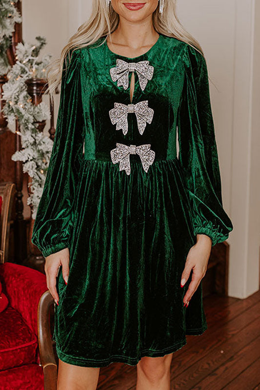 Pre Order/ Arrives in 3 Weeks! Bow Velvet Mini Dress