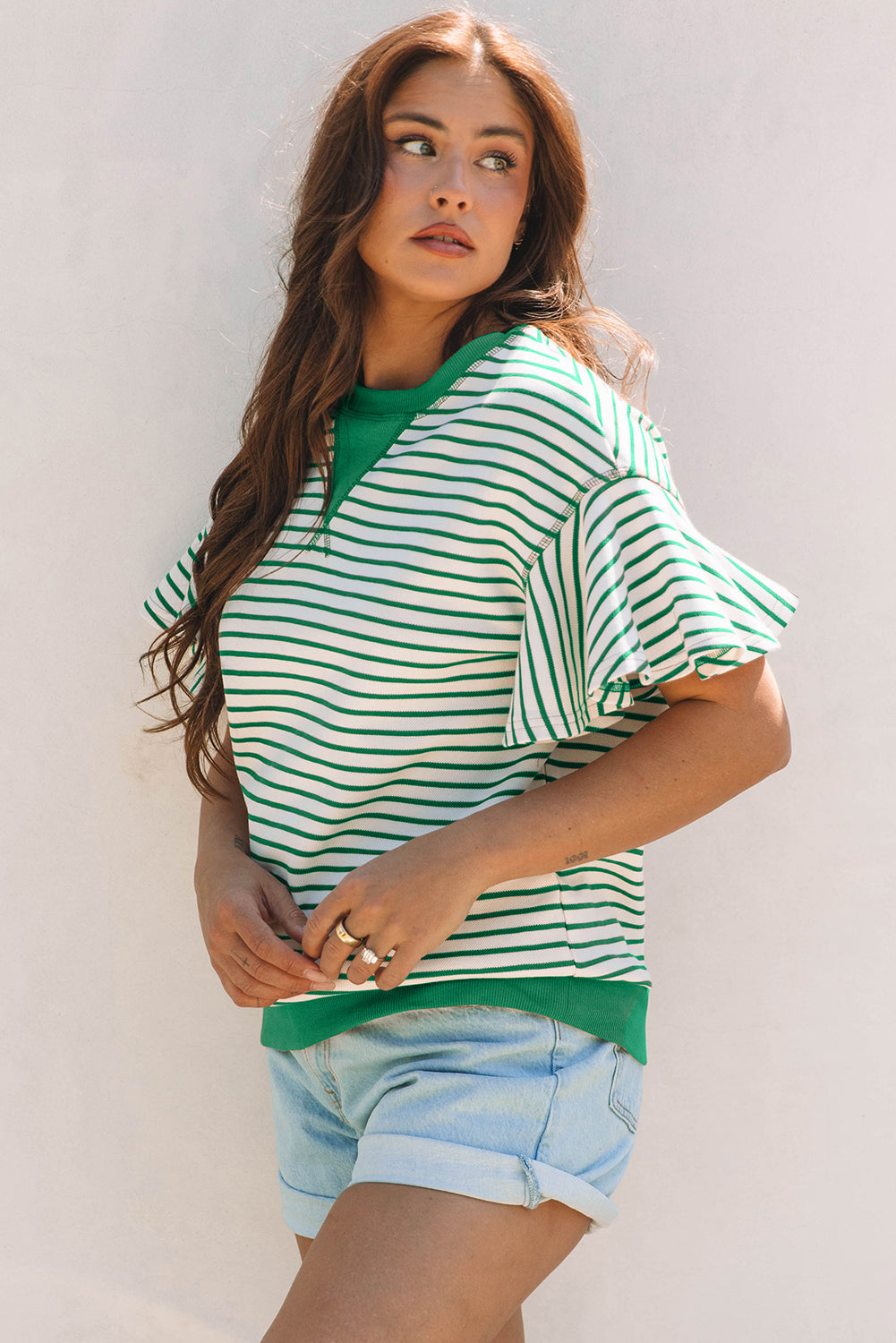 Striped Ruffle Short Sleeve Top