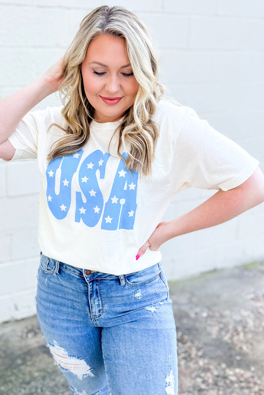 Sky USA Graphic Crewneck Curvy Patriotic Tee