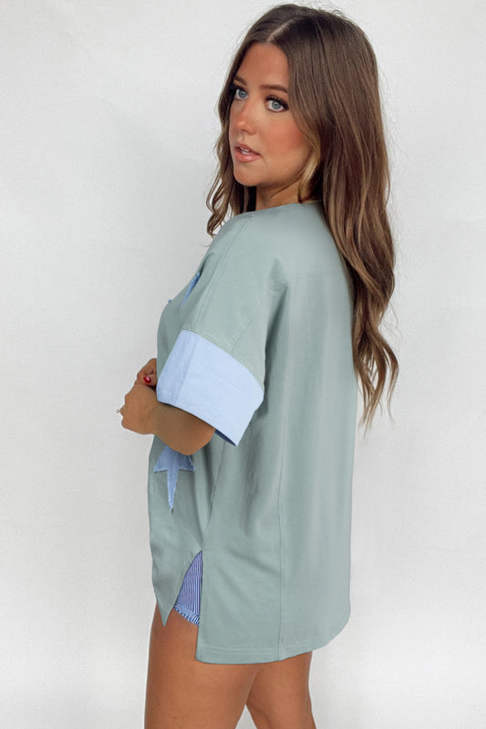 Smoke Green Star Patched Oversize T Shirt- POL DUPE