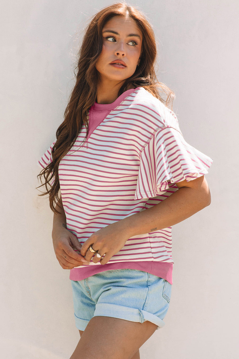 Striped Ruffle Short Sleeve Top