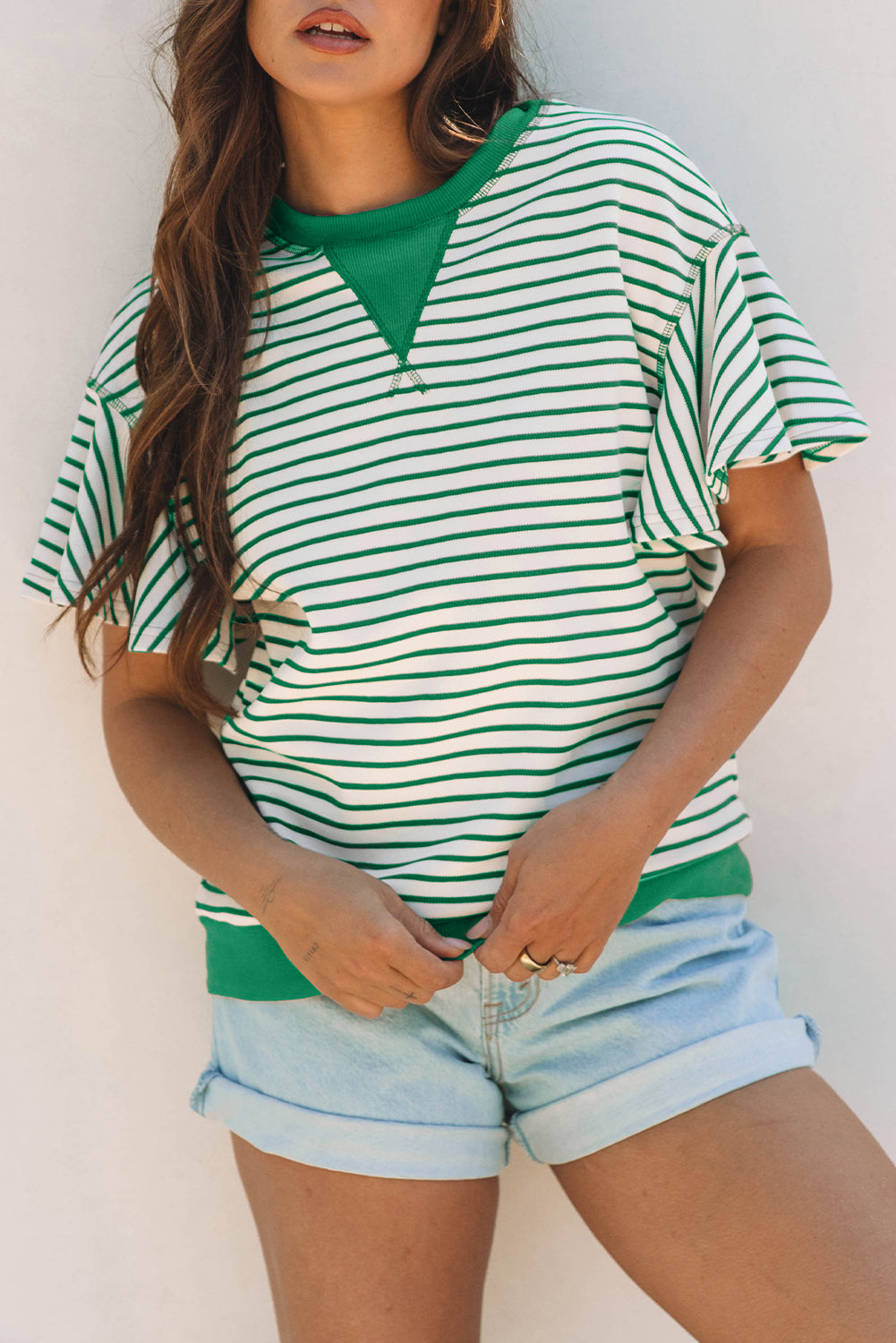 Striped Ruffle Short Sleeve Top