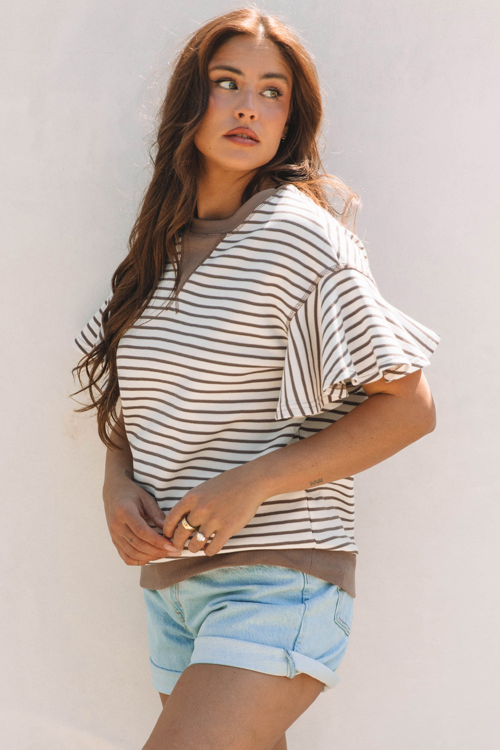 Striped Ruffle Short Sleeve Top