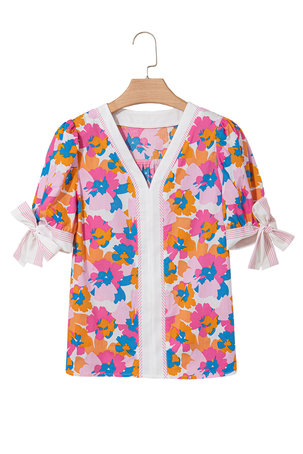 Spring Floral Knotted Short Sleeve Blouse