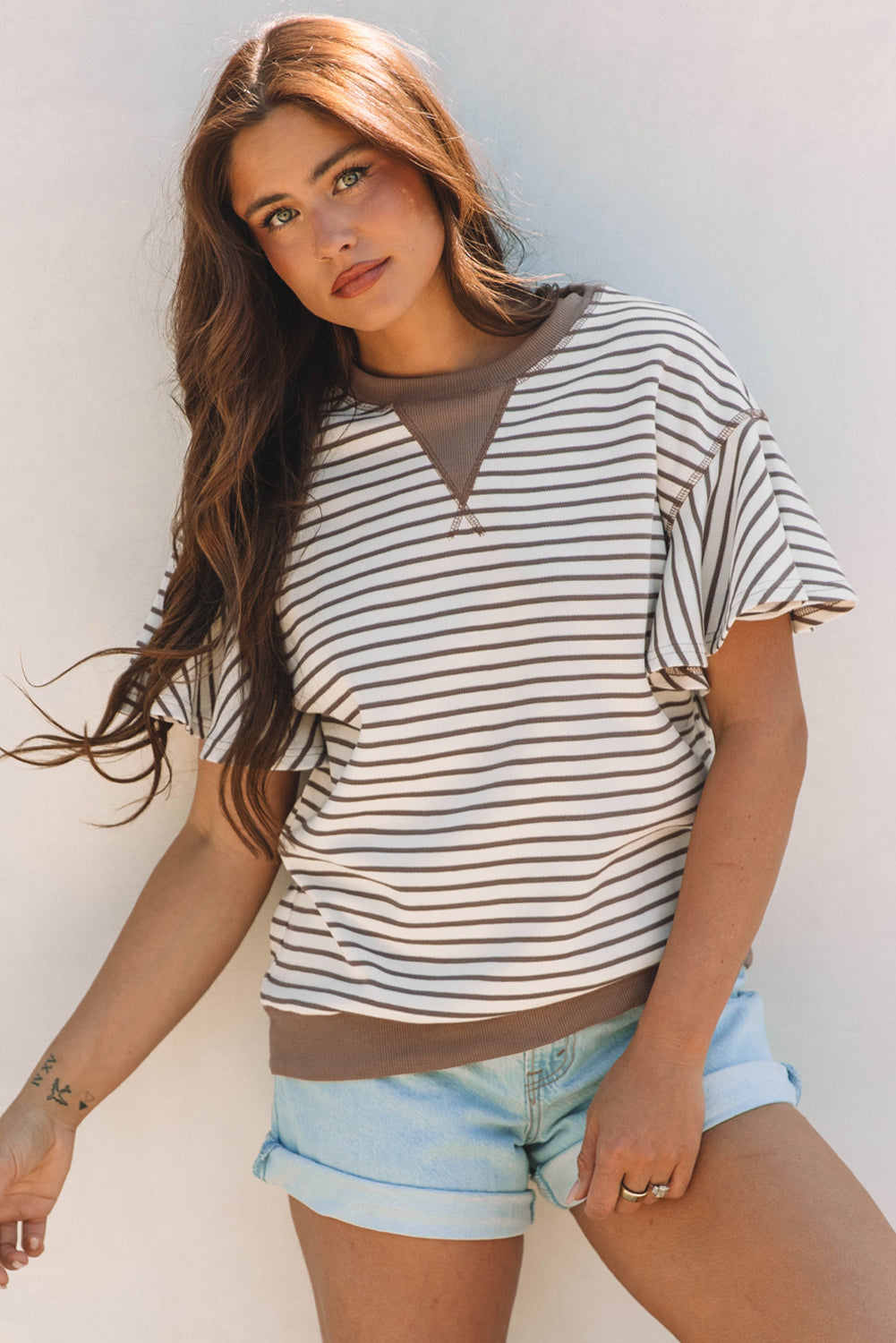 Striped Ruffle Short Sleeve Top