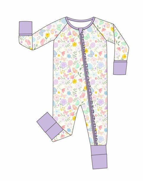 Premium butterfly garden bamboo romper
