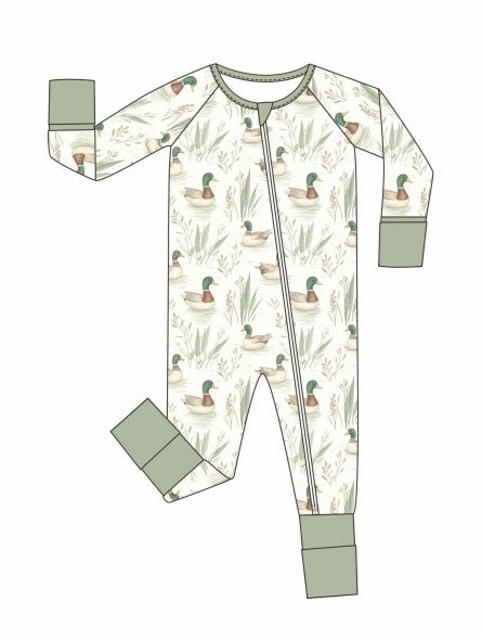 Premium green mallard print bamboo romper