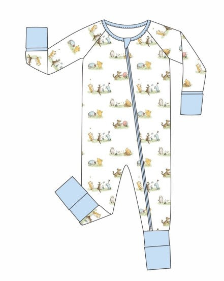 Premium blue character print bamboo romper