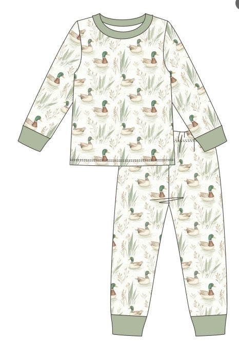Premium green mallard print bamboo pants set