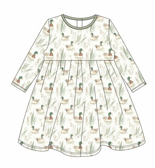 Premium green mallard print bamboo dress