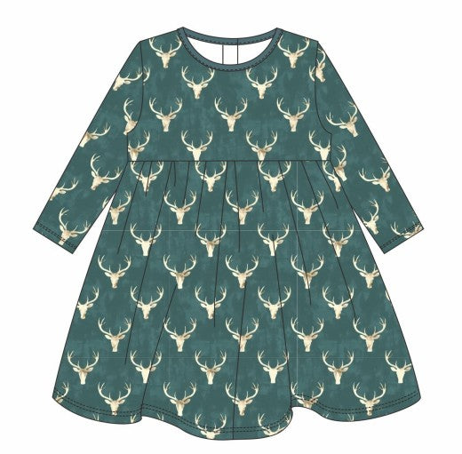 Premium forest reindeer print bamboo dress