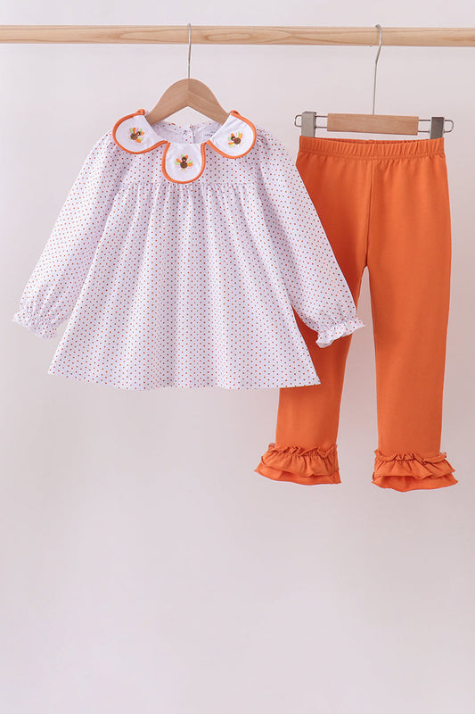 Premium orange turkey embroidery ruffle pants set