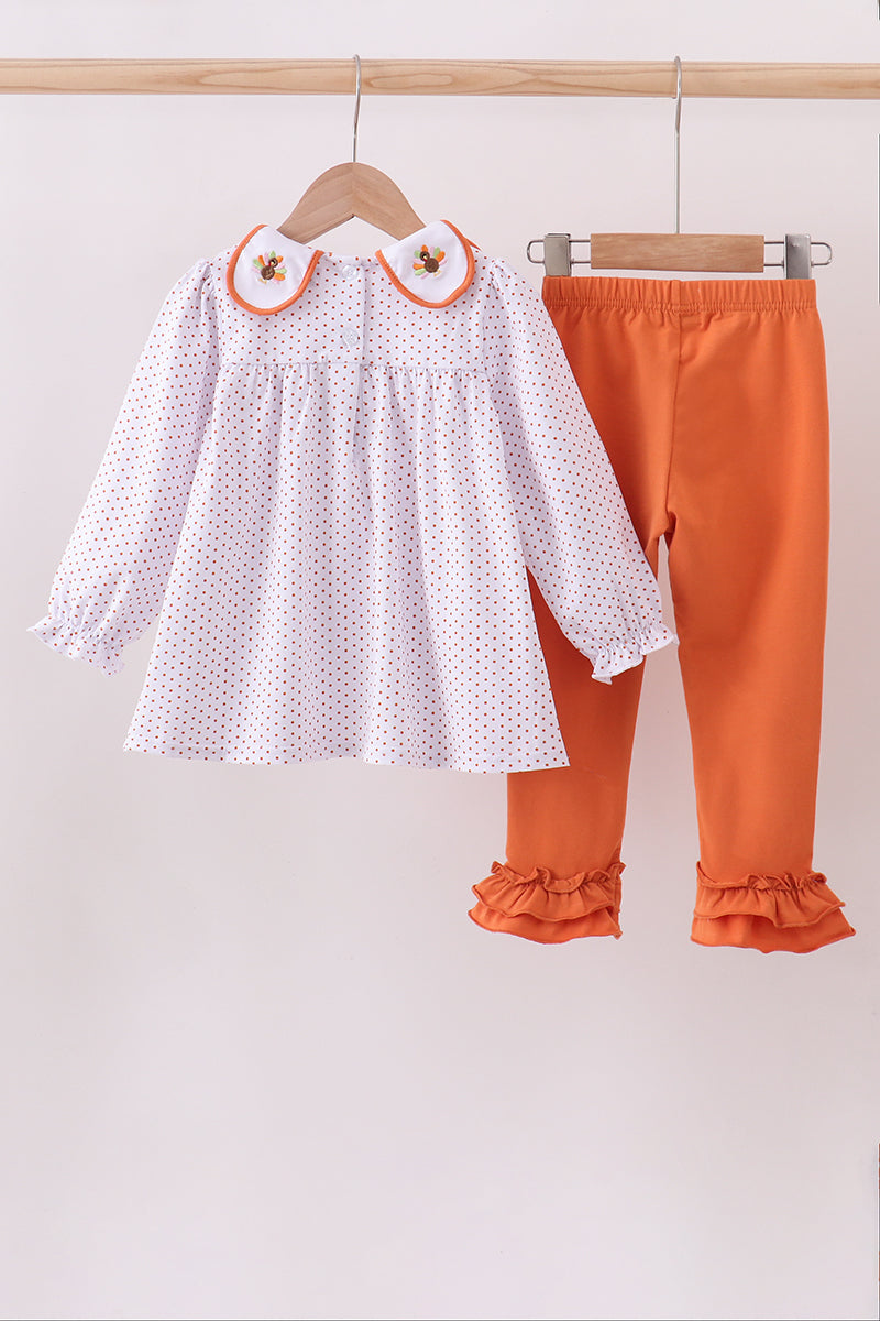 Premium orange turkey embroidery ruffle pants set