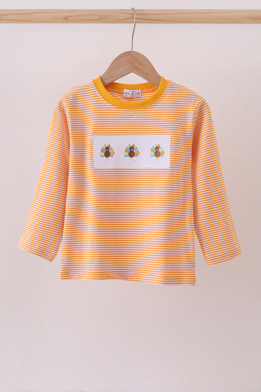 Premium orange turkey embroidery stripe top