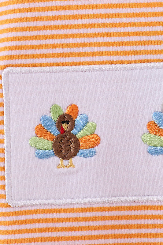 Premium orange turkey embroidery stripe top