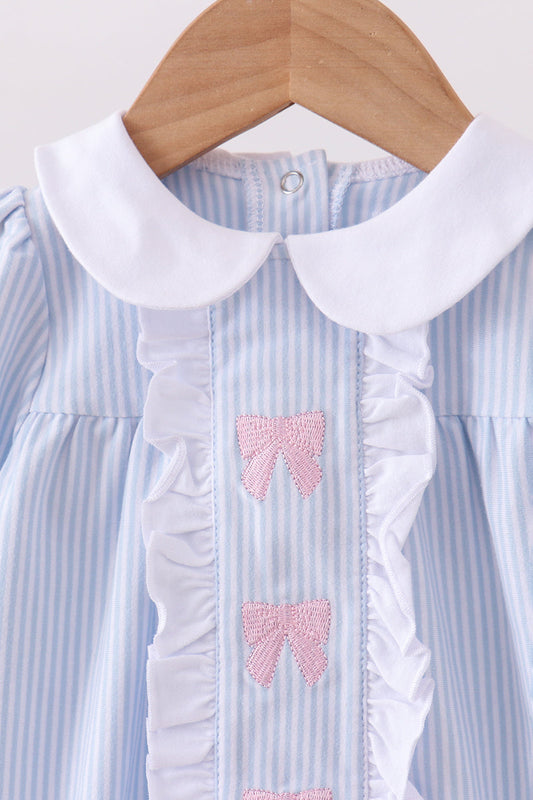 Premium blue stripe bow embroidery bubble