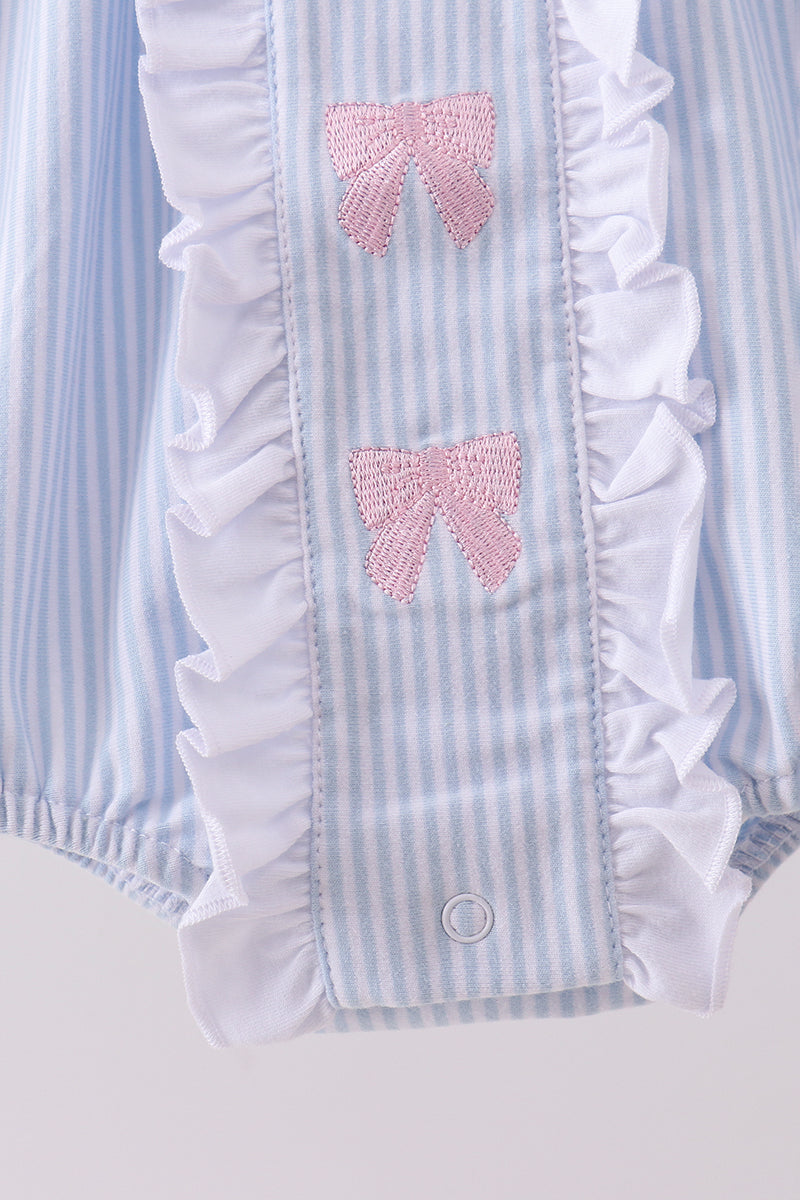 Premium blue stripe bow embroidery bubble