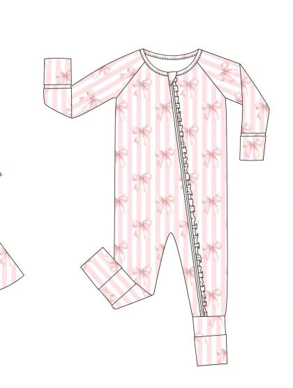 Premium blush bow stripe bamboo romper