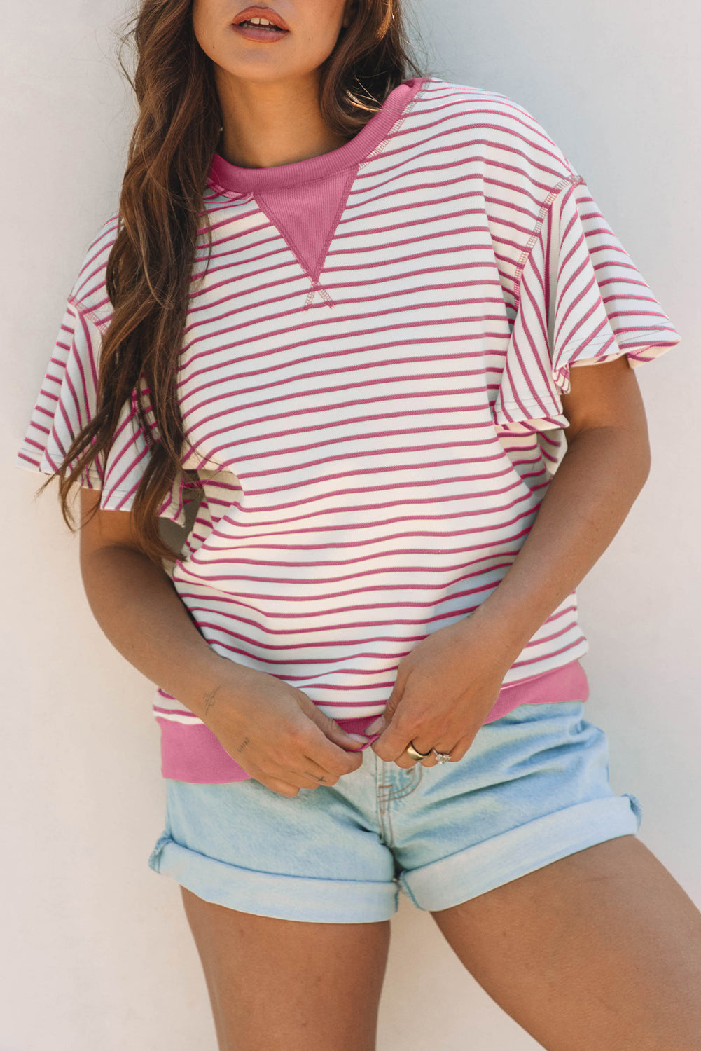Striped Ruffle Short Sleeve Top