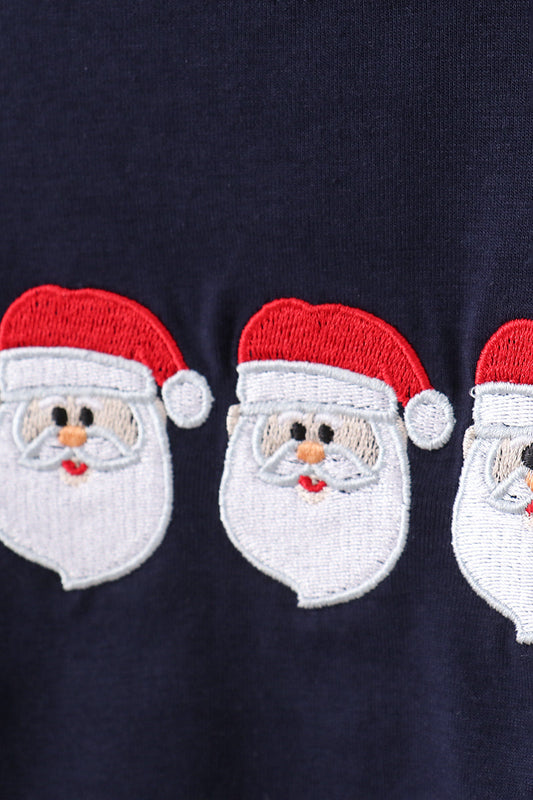 Navy christmas santa claus embroidery stripe pants set
