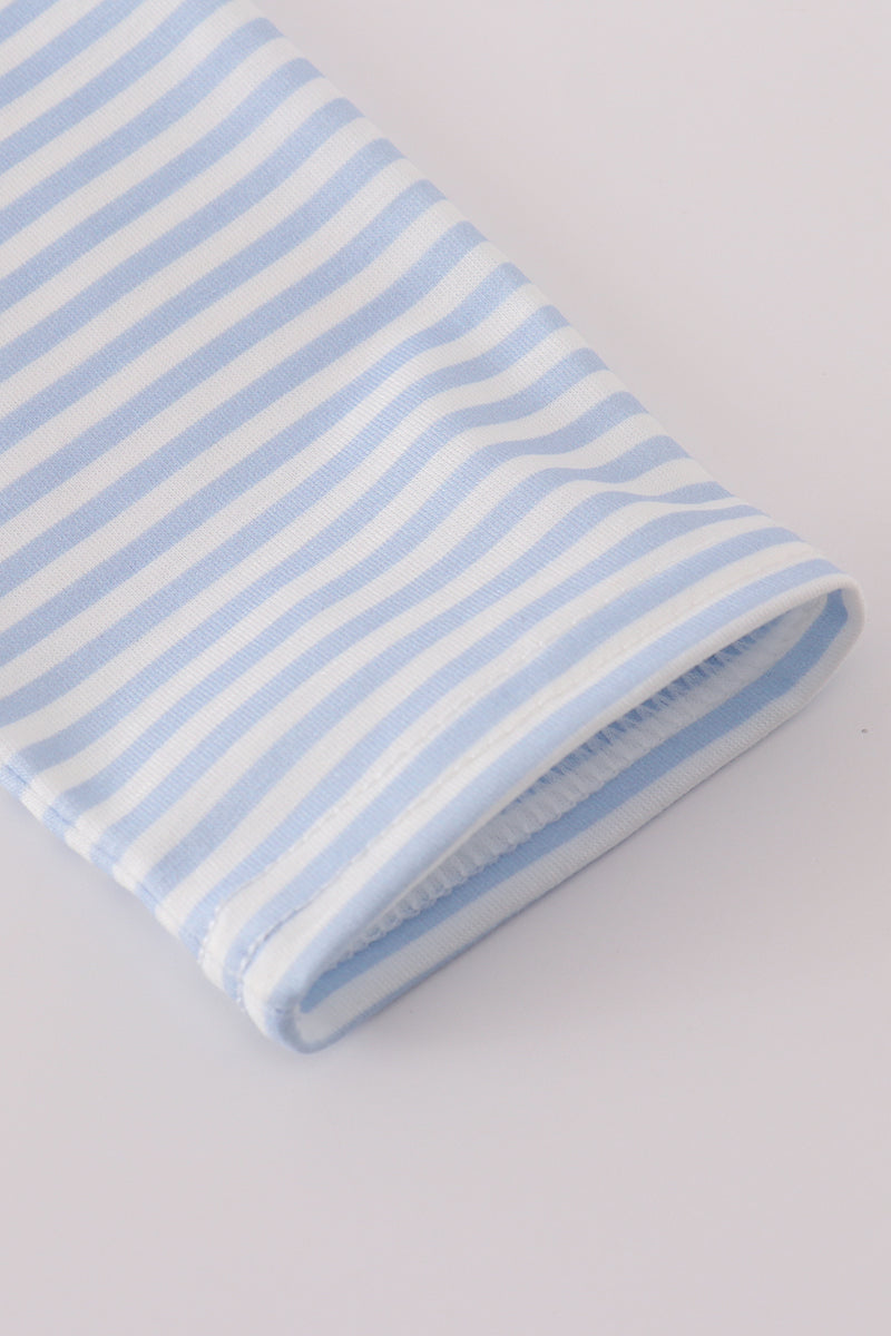 Blue football french knot stripe top
