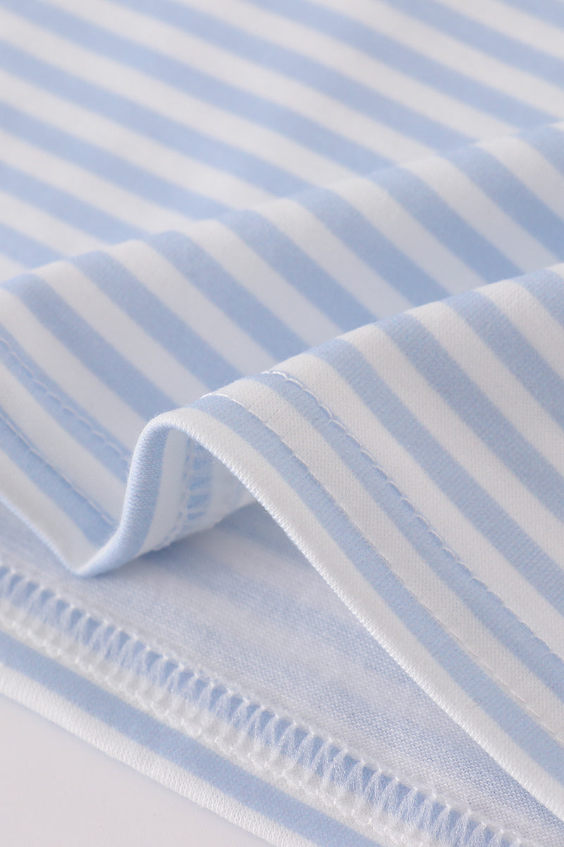 Blue football french knot stripe top