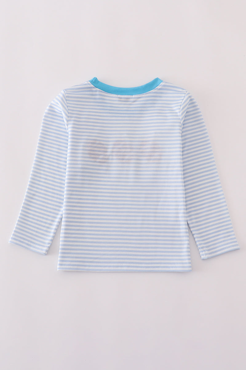Blue football french knot stripe top