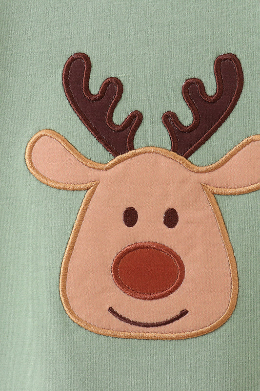 Green christmas reindeer applique ruffle romper